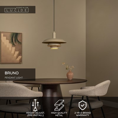 Lucide BRUNO - Pendant light - Ø 38 cm - 1xE27 - Taupe | Essential